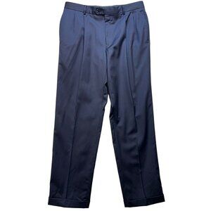 Jos. A. Bank Men's Pleated Front Dress Pants Cuffed Hem Size 38 Reg Blue Solid